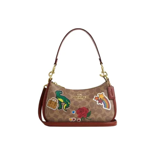 COACH Teri Покрытый холст с кожаными вставками Сумка через плечо средний размер женский коричневый многоцветный