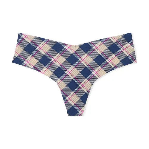 Victoria's Secret Розовый No Show Cheeky Panty Темно-синий Клетчатый Принт Нижнее белье Женские 1 Пачка Синий