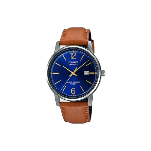 CASIO Кварцевый механизм натуральная кожа ремешок часы для мужчин синий циферблат модель MTS 110L 2A