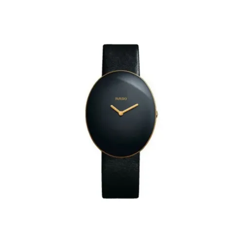 RADO Кварцевый механизм Женские часы Черный циферблат PVD покрытие Корпус часов Кожаный ремешок