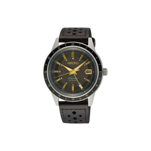 SEIKO Presage Series Кварцевый механизм Кожаный ремешок Часы Мужские Кофейный циферблат