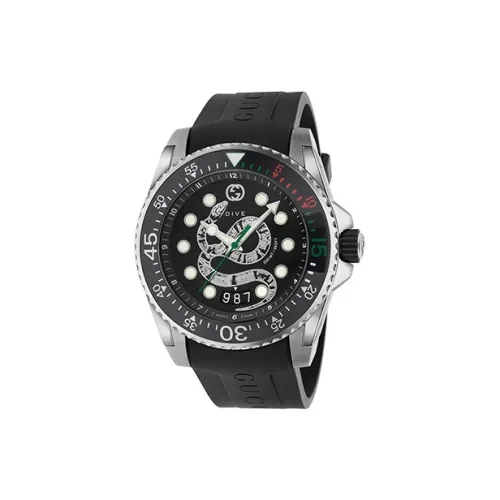 GUCCI Dive Collection Мужские часы Кварцевый механизм Резиновый ремешок Черный циферблат