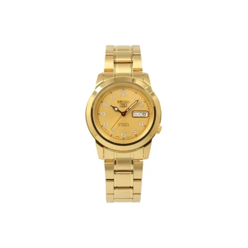 SEIKO Автоматический Механический Механизм Нержавеющая Сталь Ремешок Часы 37 мм Мужские Часы Золотой Циферблат SNKK38J