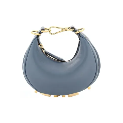FENDI Fendigraphy Телячья кожа Полумесяц Сумка Сумка на запястье Экстра мини Женская Синяя