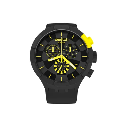 SWATCH Earth Series Кварцевый механизм Мужские часы Часы 47 мм Черный циферблат Пластиковый корпус Часы Силиконовый ремешок