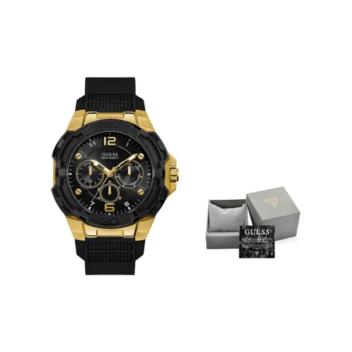 GUESS Hip Hop Moment Коллекция Наручные часы Кварцевый механизм Силиконовый ремешок 51 мм Золотой циферблат Мужские часы GW0100G1