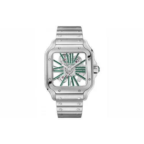 Cartier Часы Santos De Cartier Большая Модель, Механизм С Ручным Подзаводом, Сталь, 2 Сменных Браслета: Металлический Браслет И Ремешок Из Кожи