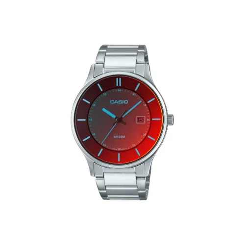 CASIO Кварцевый механизм нержавеющая сталь ремешок часы 48,3*42*9,1 мм мужские часы красный циферблат модель MTP E605D 1EV