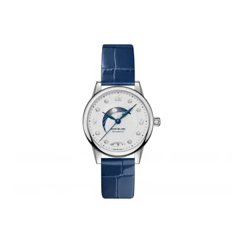 MONTBLANC Автоматический Механический Механизм Женские Часы 30MM Серебристый Циферблат Корпус из Нержавеющей Стали Ремешок из Коровьей Кожи