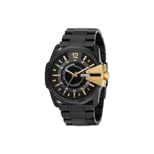 DIESEL Мужские часы Кварцевый механизм Ремешок из нержавеющей стали 42 мм Черный циферблат