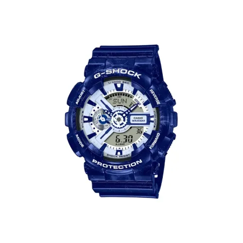 CASIO Кварцевый механизм Смольный ремешок Часы унисекс Синий циферблат GA 110BWP 2A