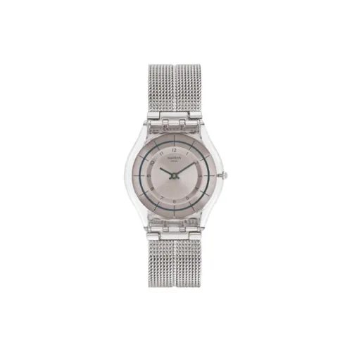 Swatch Quartz Механизм Унисекс Часы 34 мм Серебристый Циферблат Пластиковый Корпус Часы Нержавеющая Стальная Ремешок