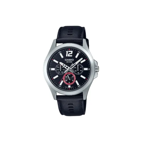 CASIO Кварцевый механизм натуральная кожа ремешок часы 46*40,6*8,7 мм мужские часы черный циферблат MTP E350L 1BV