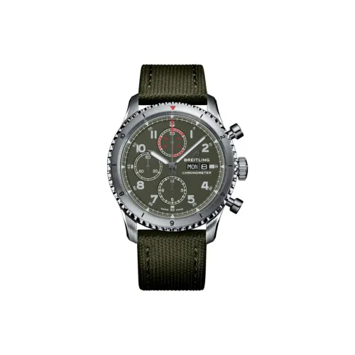 Breitling Автоматический Механический Механизм Унисекс Часы 43 мм Зеленый Циферблат Нержавеющая Сталь Корпус Тканевый Ремешок