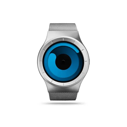 ZIIIRO Кварцевый механизм Унисекс Часы Черный циферблат Нержавеющая сталь Корпус Часы Силиконовый ремешок MERCURY Серебристо-синий