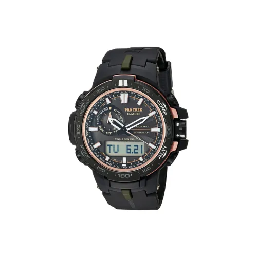 CASIO Кварцевый механизм Унисекс Коллекция PRO TREK Часы с двумя дисплеями 52 мм Черные
