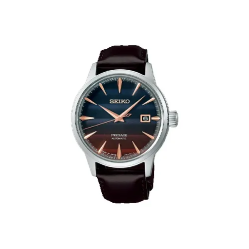 SEIKO Автоматический Механический Механизм Кожаный Ремешок Часы Унисекс Синий Циферблат