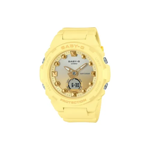 CASIO Малыш Ocean Treasure Collection Кварцевый механизм Смольный ремешок Часы Женские Желтый циферблат Часы BGA 320 9APR