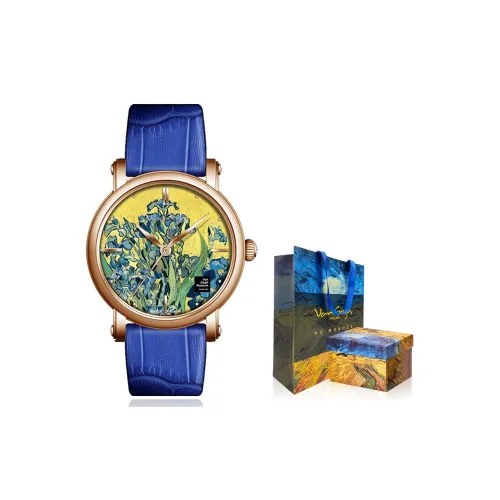 VAN GOGH Наручные часы кварцевый механизм ремень из натуральной кожи желтый циферблат женские часы