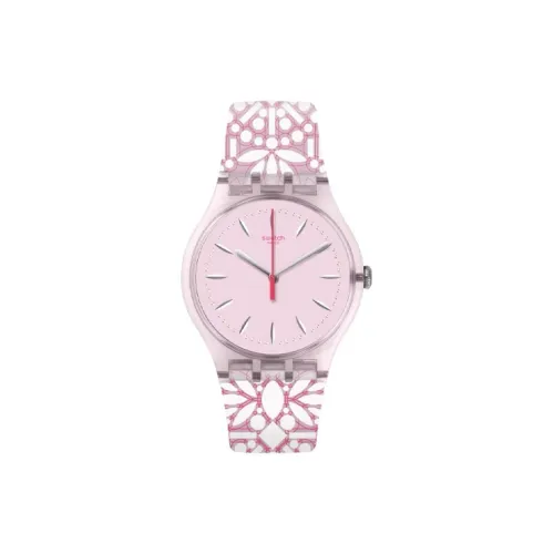 SWATCH Fleurie Collection Кварцевый механизм Унисекс Часы 41 мм Розовый циферблат Часы Пластиковый корпус Часы Силиконовый ремешок