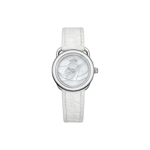 HERMES Наручные часы Кварцевый механизм Кожаный ремешок 28 мм Мать жемчуга Циферблат Женские часы