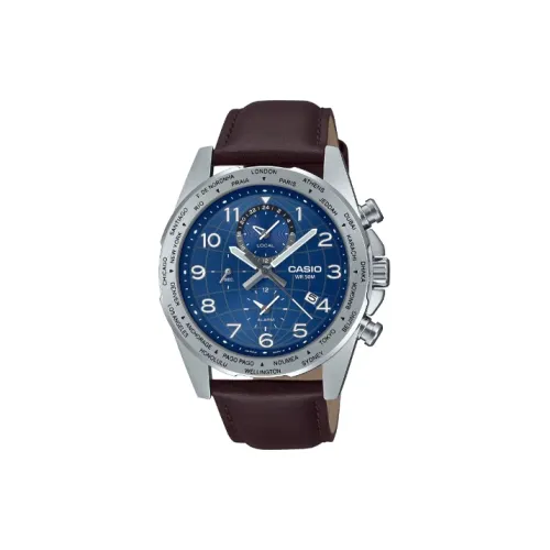 CASIO Кварцевый механизм натуральная кожа ремешок часы 49,5*43,9*11,5 мм мужские часы синий циферблат MTP W500L 2A