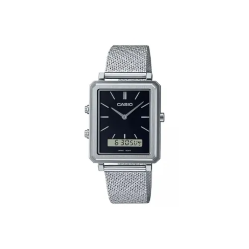 CASIO Кварцевый механизм ремешок из нержавеющей стали женские часы черный циферблат модель MTP B205M 1E