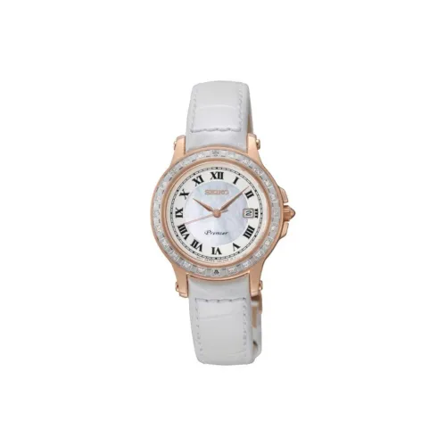 SEIKO Кварцевый механизм кожаный ремешок часы 28 мм женские жемчужный цвет циферблата