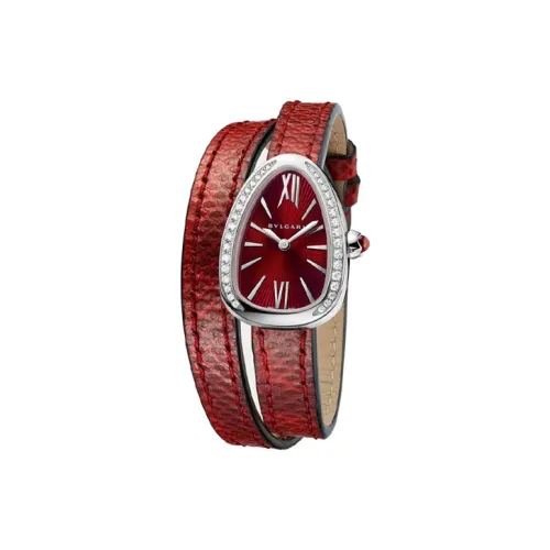 BVLGARI Наручные часы Кварцевый механизм Кожаный ремешок 27 мм Красный циферблат Женские часы SPS27C9SDL