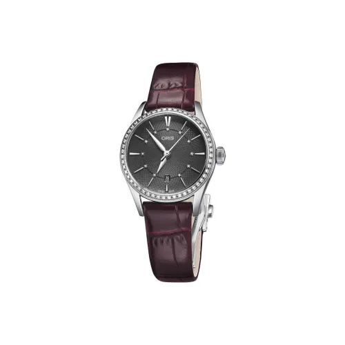 Oris Culture Collection Автоматический Механический Механизм Женские Часы 28 мм Серый Циферблат Корпус из Нержавеющей Стали Кожаный Ремешок