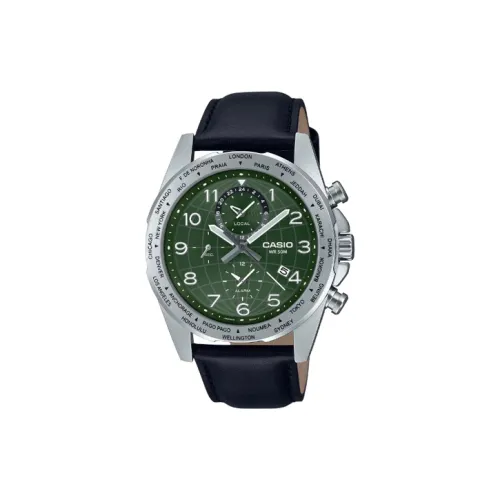 CASIO Standard Series Кварцевый механизм Естественная кожа Ремешок Часы Мужские Зеленый циферблат MTP W500L 3AV