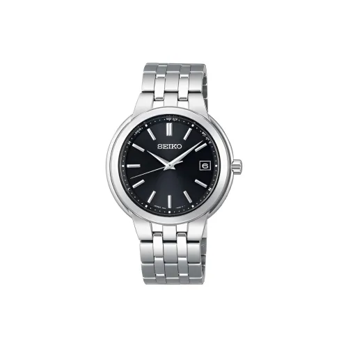 SEIKO Solar Кварц Механизм Нержавеющая Сталь Ремешок Часы 37,7мм Мужские Часы Черный Циферблат SBTM335