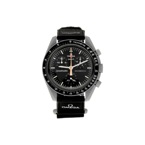 SWATCH OMEGA Quartz Механизм Мужские часы Часы 42 мм Черный циферблат Биокерамика Чехол часов Тканевый ремешок