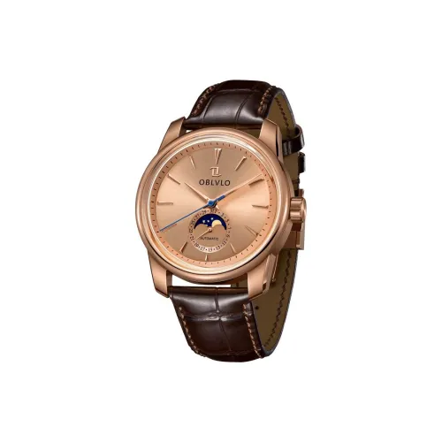 OBLVLO Автоматический механический механизм натуральная кожа ремень часы для мужчин золотой циферблат