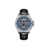 OBL-DK-Белый Чехол Синий Циферблат Черный Кожаный Ремешок