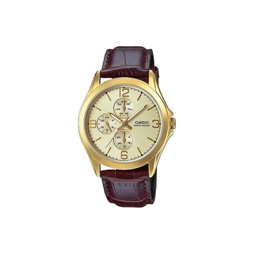 CASIO Standard Series Кварцевый механизм Кожаный ремешок Часы Мужские Золотистый циферблат MTP V301GL 9A
