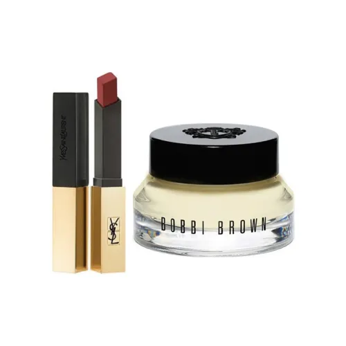 SAINT LAURENT Маленький Золотой Барная стойка Fine Tube PURE Lipstick #N°1966 Тепло-коричневый + Макияж Основа Крем Комбо