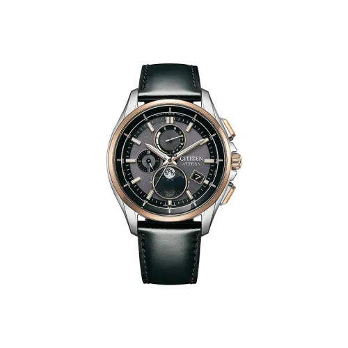 CITIZEN Attesa Series Солнечный Кварцевый Механизм Мужские Часы Коровья Кожа Ремешок Черный Циферблат