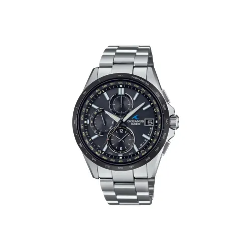 CASIO OCEANUS Кварцевый механизм Титан Ремешок Часы Мужские Черный циферблат OCW T2600J 1AJF