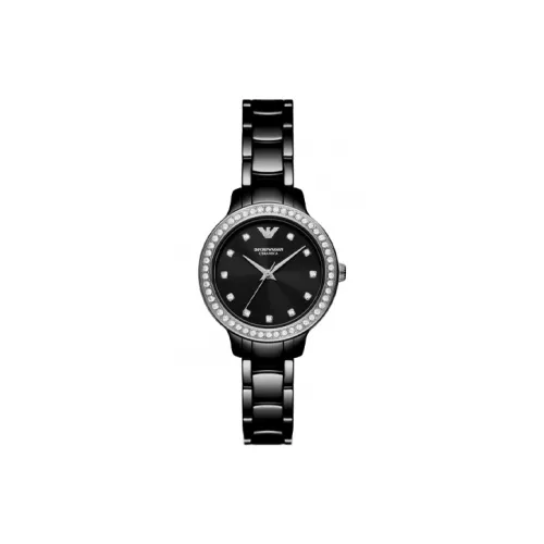 EMPORIO ARMANI Наручные часы Кварцевый механизм Керамика Ремешок 34 мм Черный циферблат Женские часы AR70008