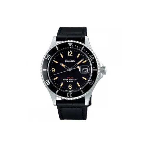 SEIKO Solar Series Солнечный кварцевый механизм часы с кожаным ремешком унисекс черный циферблат