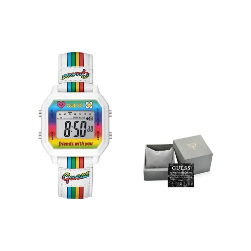 GUESS Наручные часы Electronic Механизм Натуральная кожа Ремешок Белый циферблат Унисекс
