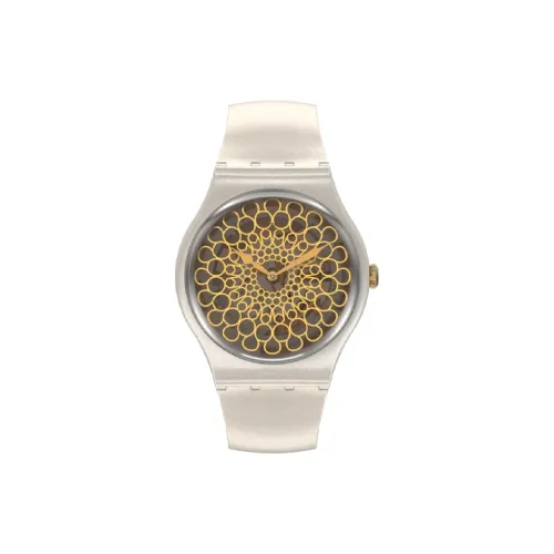 Swatch Quartz Механизм Мужские часы Циферблат 41 мм Золотой Пластиковый корпус Часы Силиконовый ремешок