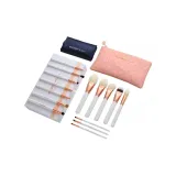 Розово-золотой, 15 кистей + карманный комплект + сумка для щеток