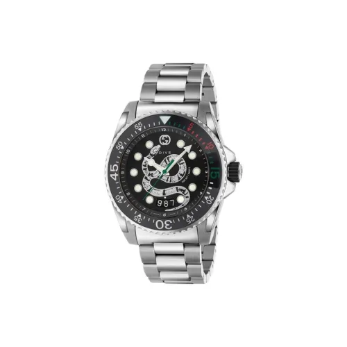 GUCCI Dive Collection Мужские часы Кварцевый механизм Ремешок из нержавеющей стали Черный циферблат