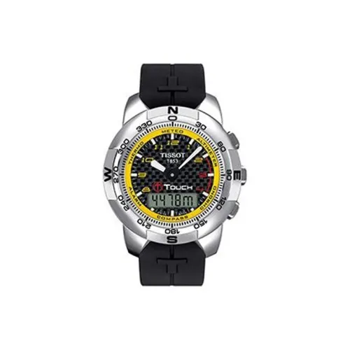 TISSOT T Touch Collection Кварцевый механизм Мужские часы Часы 42 мм Черный циферблат Титан Корпус часов Резиновый ремешок