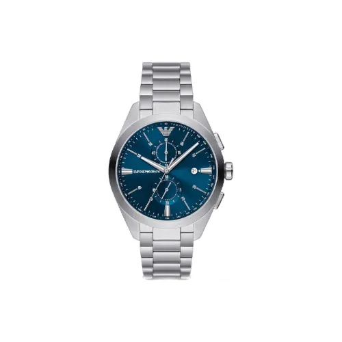 EMPORIO ARMANI Мужские часы Кварцевый механизм Ремешок из нержавеющей стали 43 мм Синий циферблат