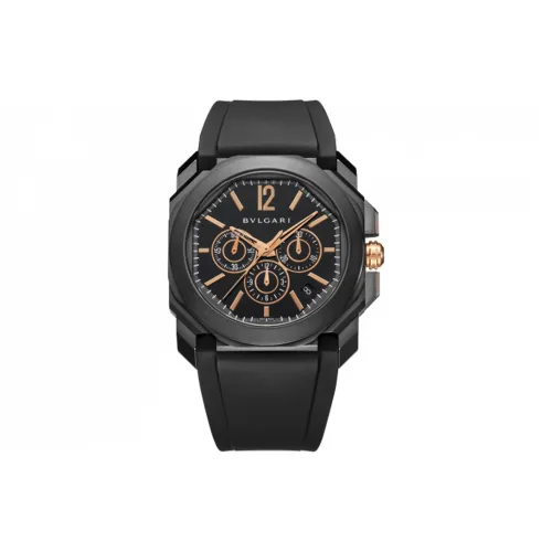 BVLGARI Octo Collection Мужские часы Автоматический механический механизм Резиновый ремешок 41 мм Черный циферблат