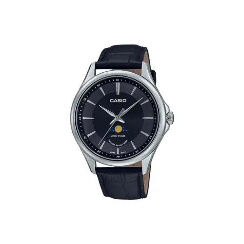 CASIO Кварцевый механизм часы с натуральной кожей ремешок унисекс черный циферблат