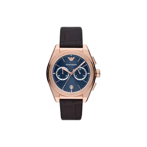EMPORIO ARMANI Наручные часы Кварцевый механизм Кожаный ремешок 43 мм Синий циферблат Мужские часы AR11563